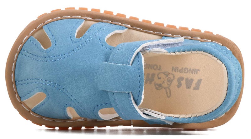 CINDEAR Baby Boys & Girls Sandals Squeaky Closed-Toe Anti-Slip Premium Rubber Sole Toddler First Walkers Shoes Indoor & Outdoor with Removable Squeakers 1301-BU15 - Image 3
